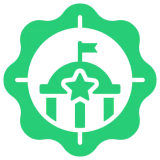 Green emblem with star and flag design.