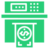 ATM dispensing dollar bill icon.
