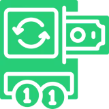 Money exchange icon with currency symbols.